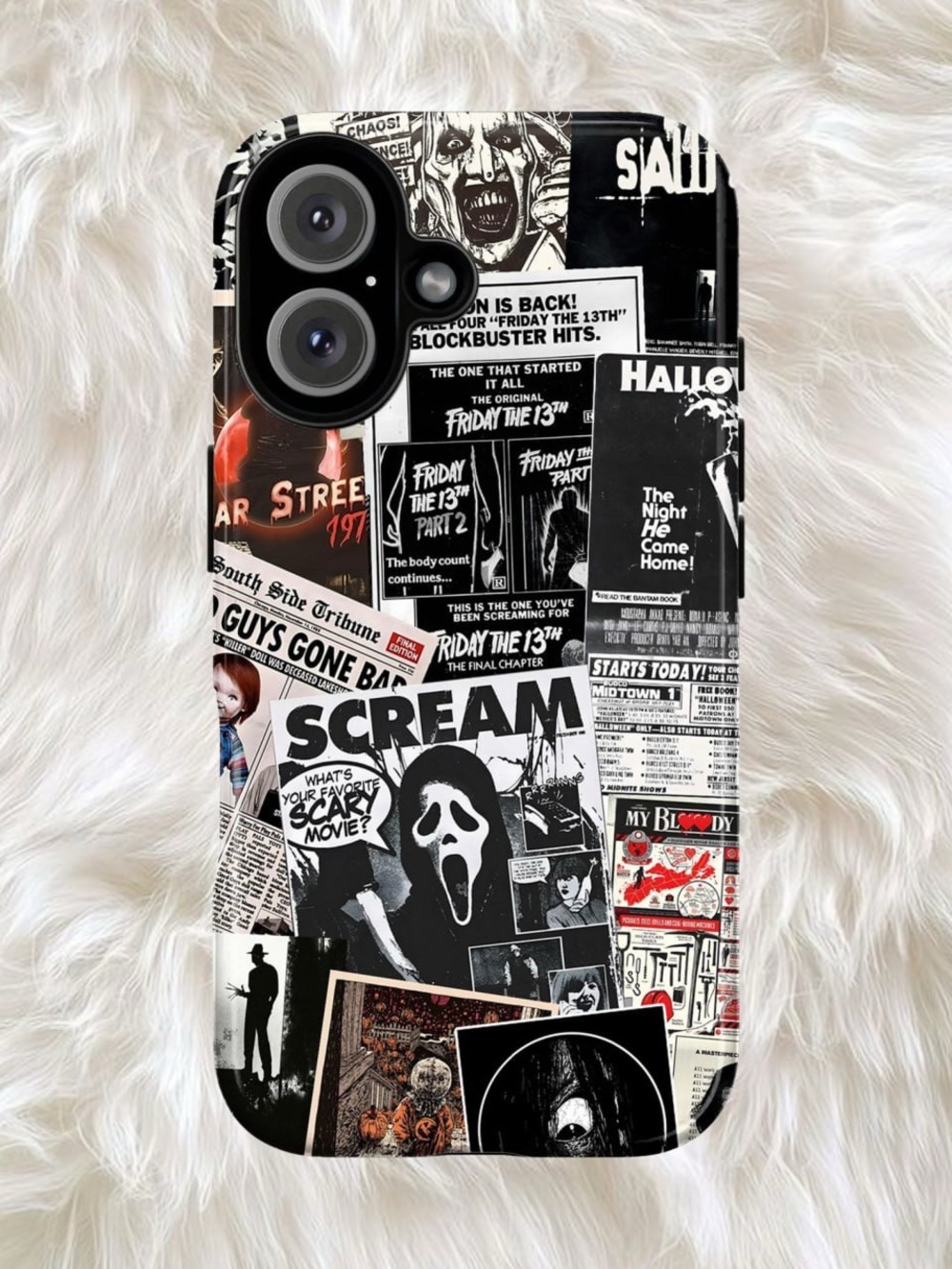 Horror Movie Halloween Collage Black & White Phone Case